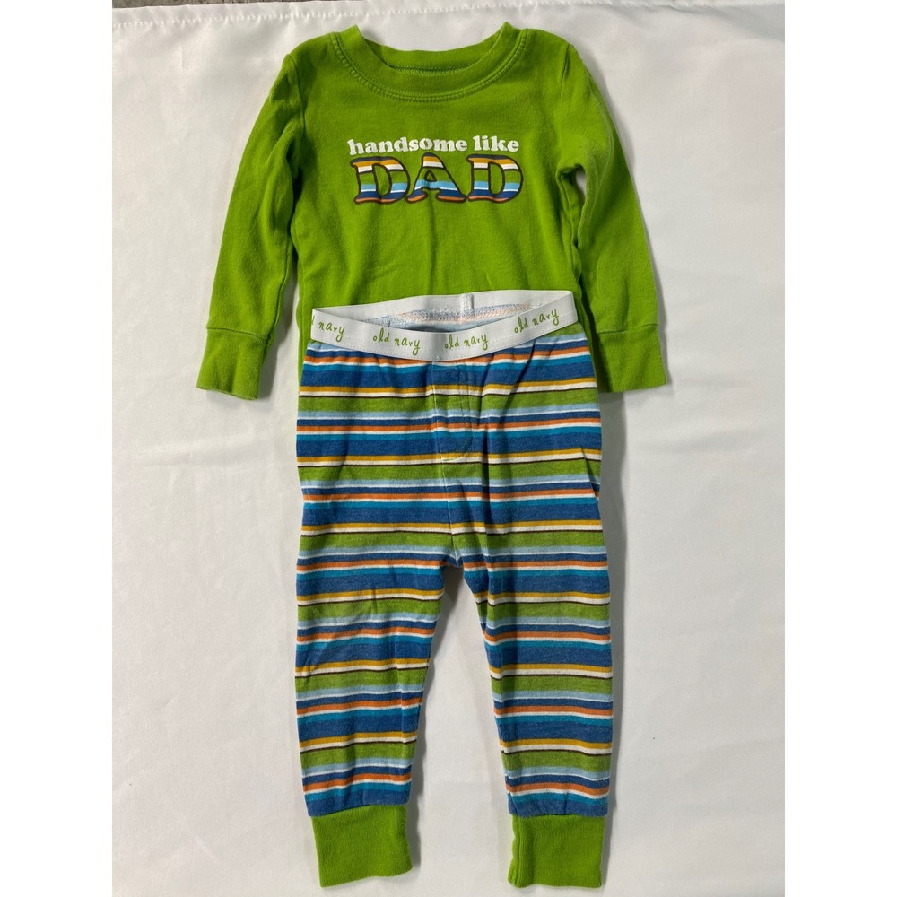 Old Navy Kids Pajama Set of 2 12-18M Baseball Star Handsome Red Green Striped - Picture 8 of 14